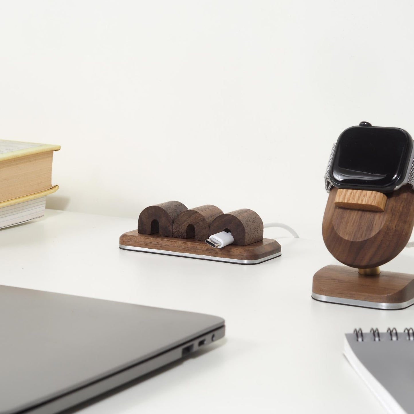 Wooden Magnetic Cable Organizer for Desk – Oak Cable Holder, Cord Management Station with Non-Slip Base, Cable Tidy Organizer for Office & Home