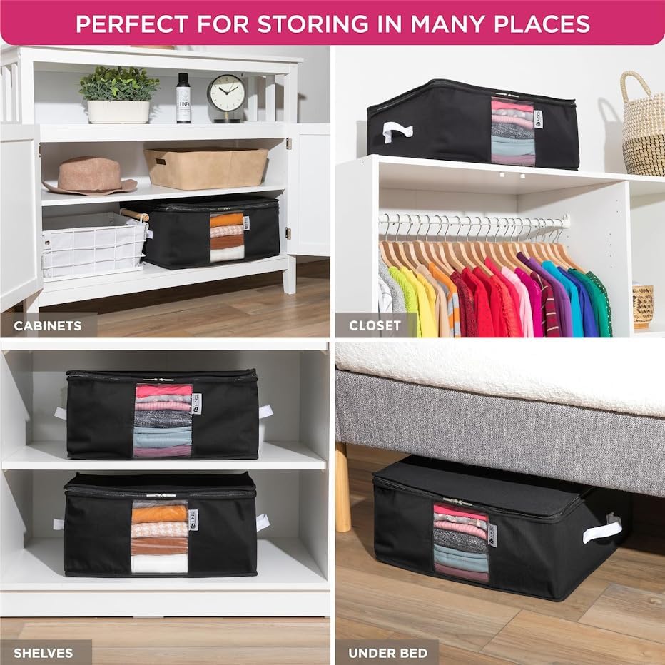 Cedar Clothes Storage Bag Organizer – Protects from Moths, Moisture, Dirt & Dust – Set of 2 Underbed Storage Bags for Clothes, Cashmere Sweaters, Bedding & More - Underbed Storage - Black