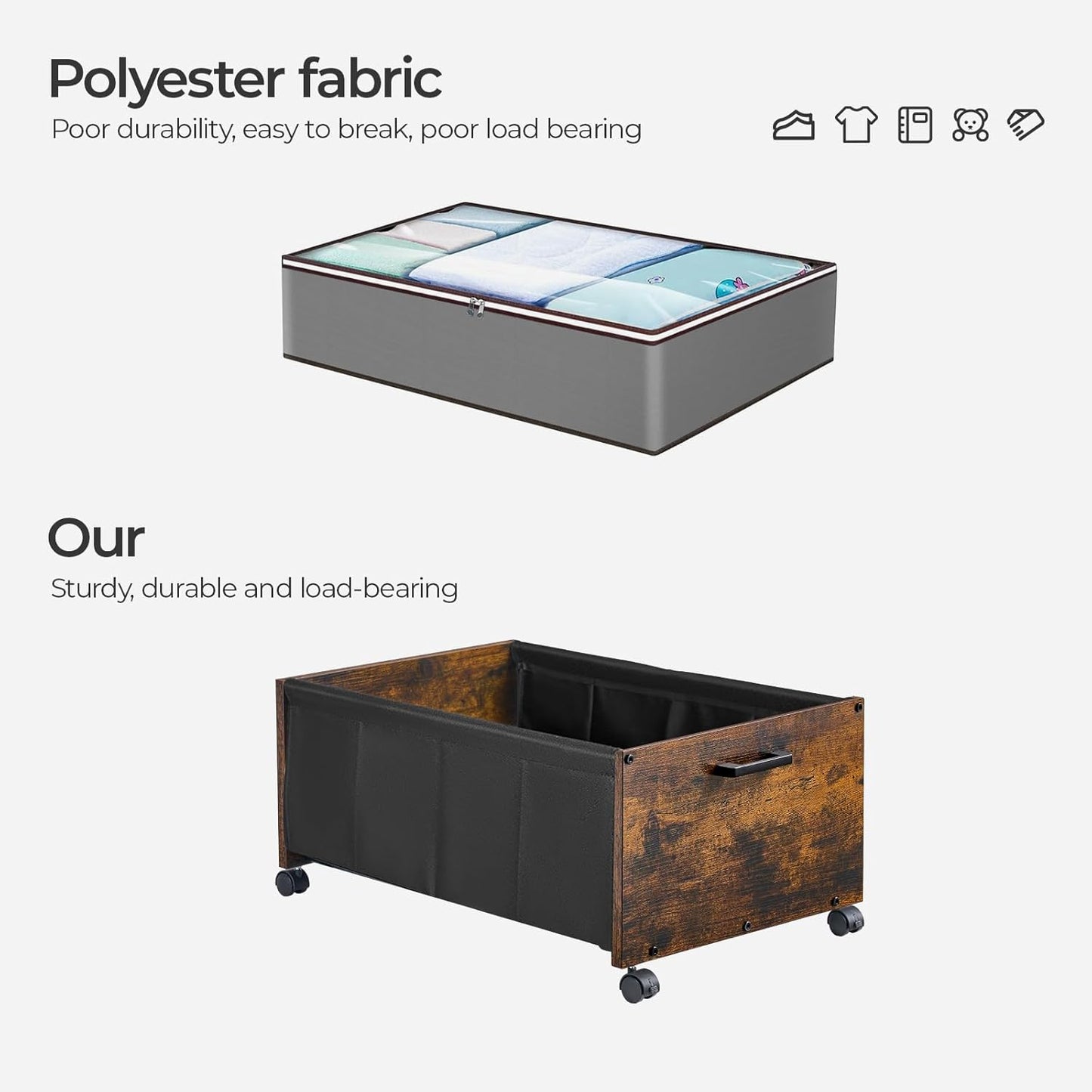 Under Bed Storage with Wheels, Under Bed Storage Containers, UnderBed Drawers with Metal Frame, for Clothes Shoes Blanket