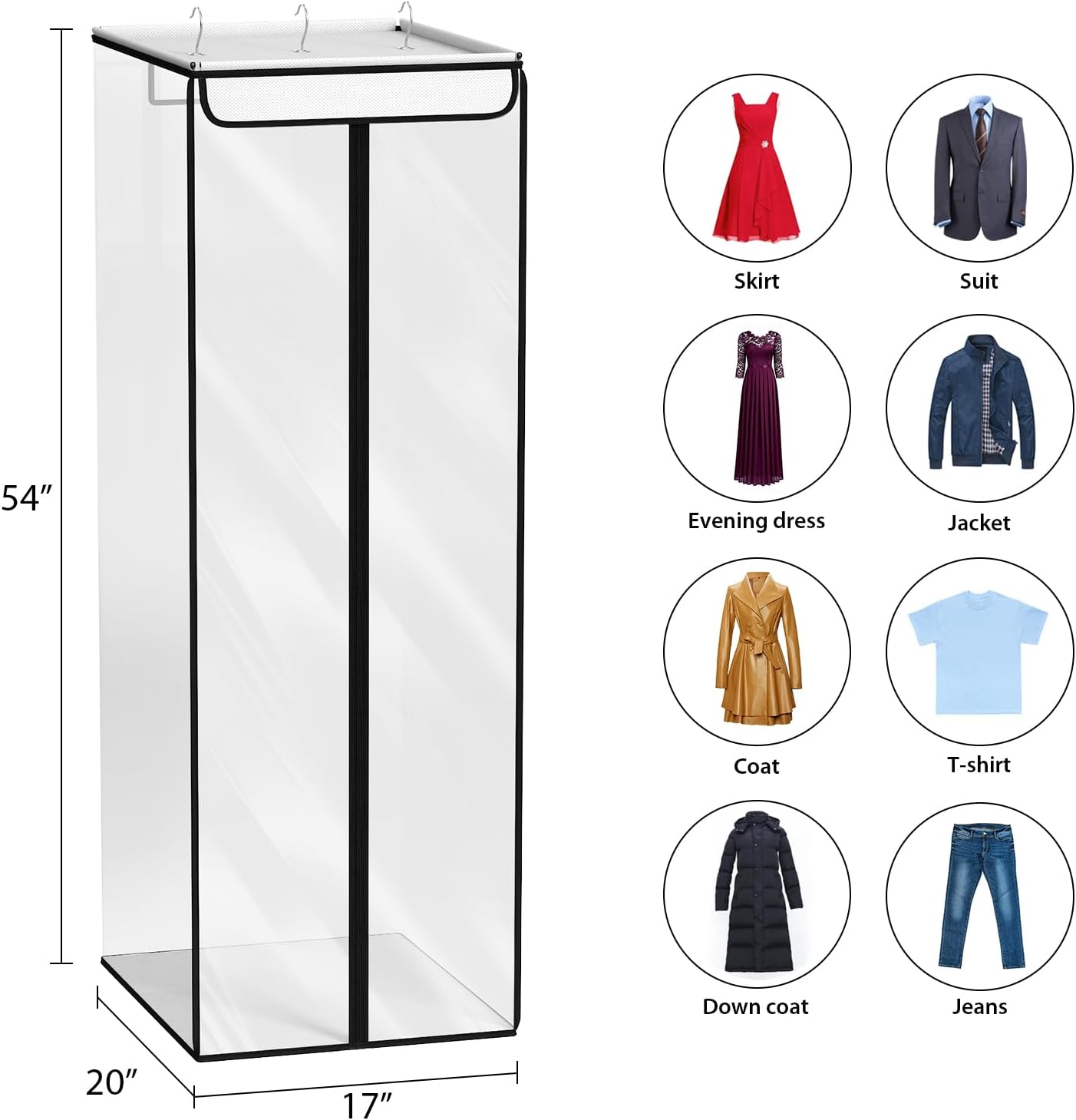 Univivi Clear Garment Bags for Hanging Clothes, Large Clothes Bags for Closet Storage Premium Hanging Garment Storage Bags for Suits, Coats, Dresses, 54" (Clear)
