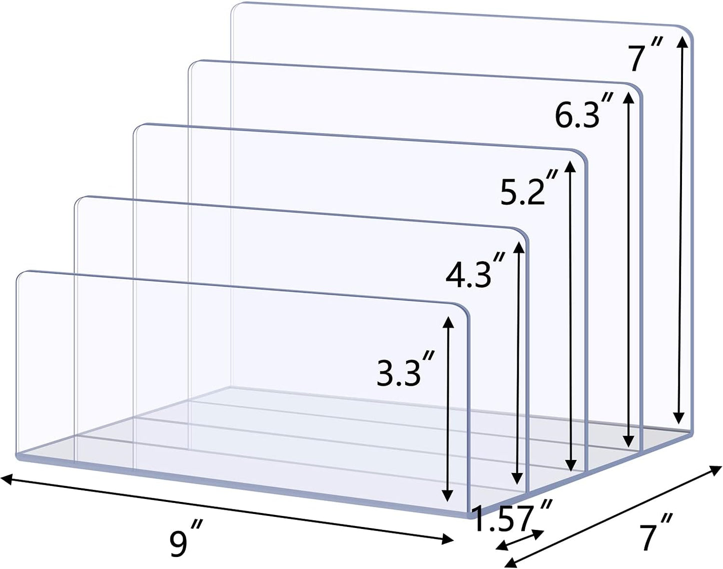 Sooyee File Organizer for Desk, Mail Organizer Countertop,4-Section File Holder for Home Office,Book Organizer,Acrylic Desk Organizer for Letter, Document, Notebook, Binder, Purse, Palette,Clear