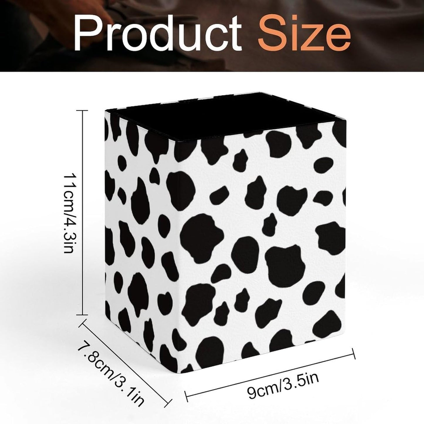 Square Pen Holder & Pencil Organizer for Desk - Office Storage Organizer, Markers/Makeup Brushes/Scissors Holder, Compact Desk Decor Accessories for Home Classroom School(Cows Print)