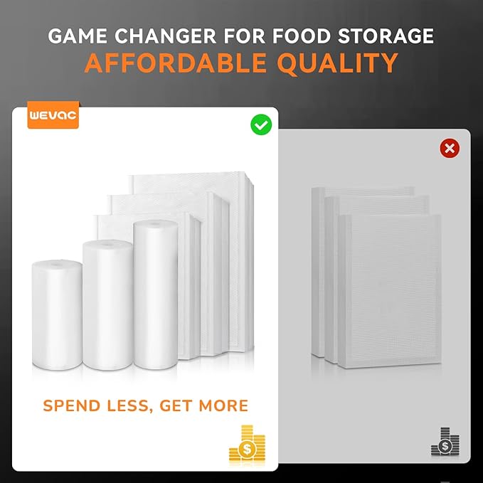 8" x 50' and 11" x 50' Vacuum Sealer Rolls, 2 Pack-Ideal for Food Storage, Sous Vide, and Meal Prep, Keep Food Fresh and Nutrients, Wevac Lite