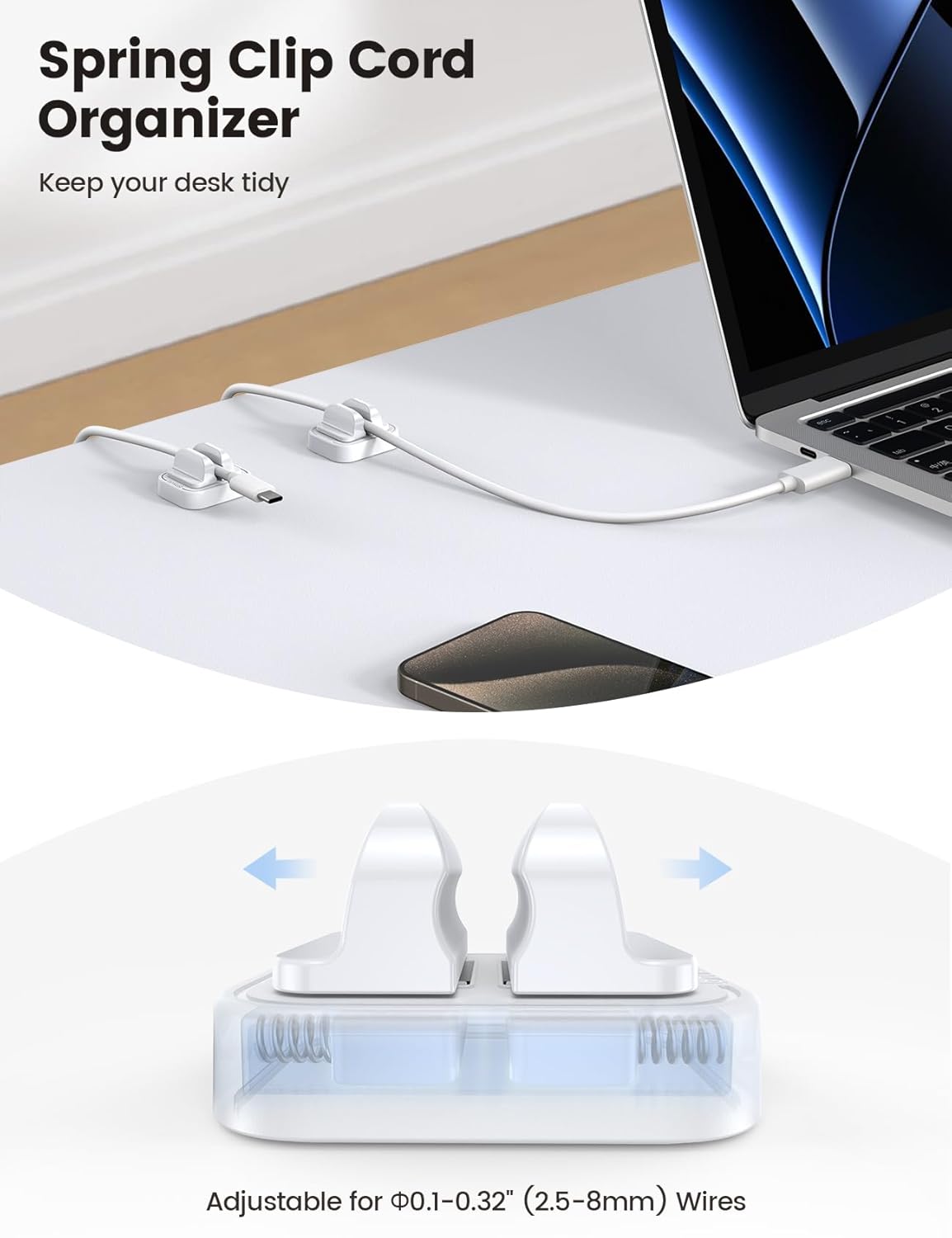 5Pack [Spring Fixed] Cord Holder Clips, Desk Organizer Accessories- Lamicall Cable Holder Mother's Day for Mother, Cable Management, Workspace Organizer & Accessories, Wire Clips for Nightstand