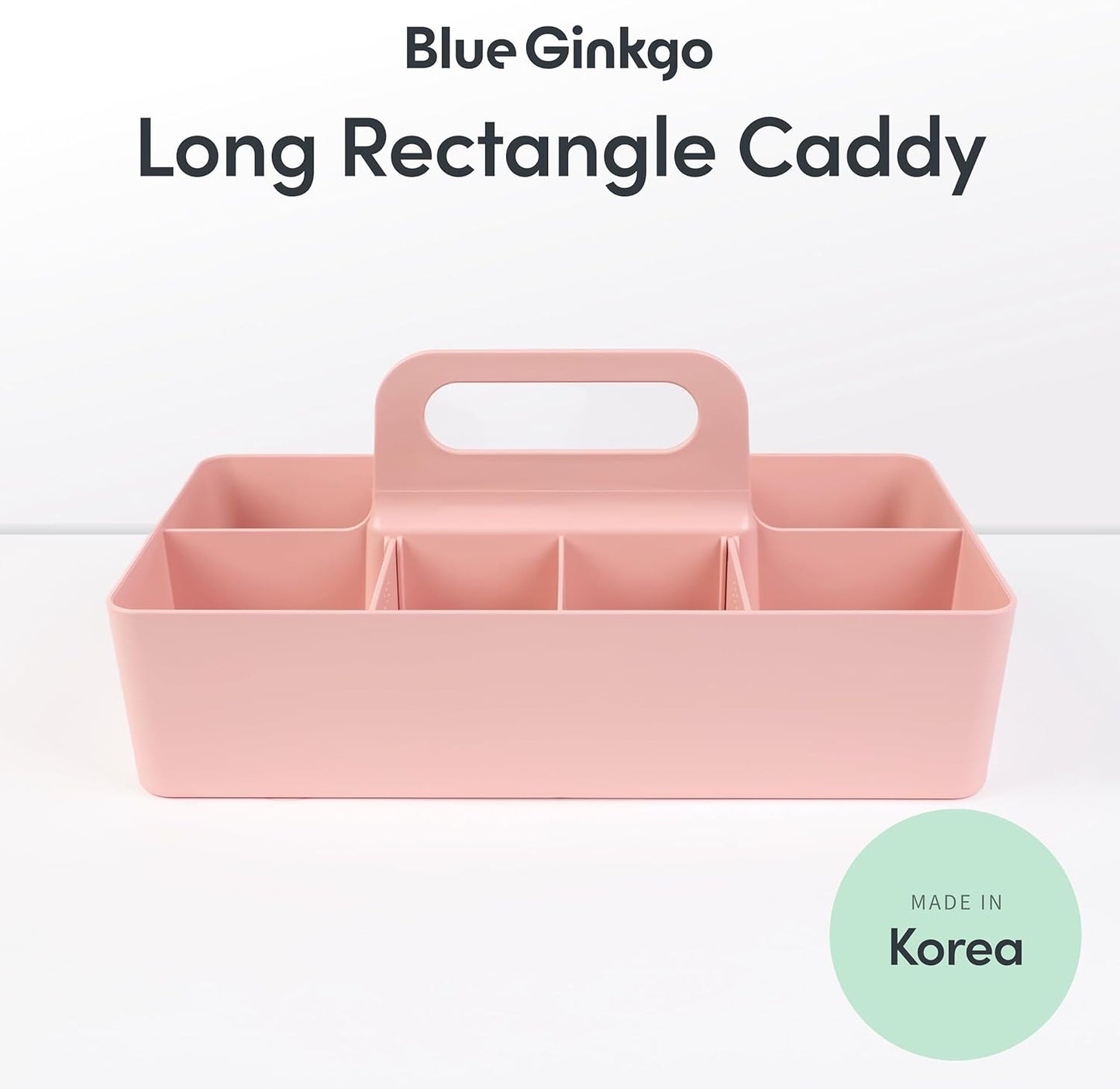 BLUE GINKGO Stackable Organizer Caddy – Korean-Made Portable Tote for Bathroom, Office, Crafts, or School Supplies (Long Rectangle, Pink)