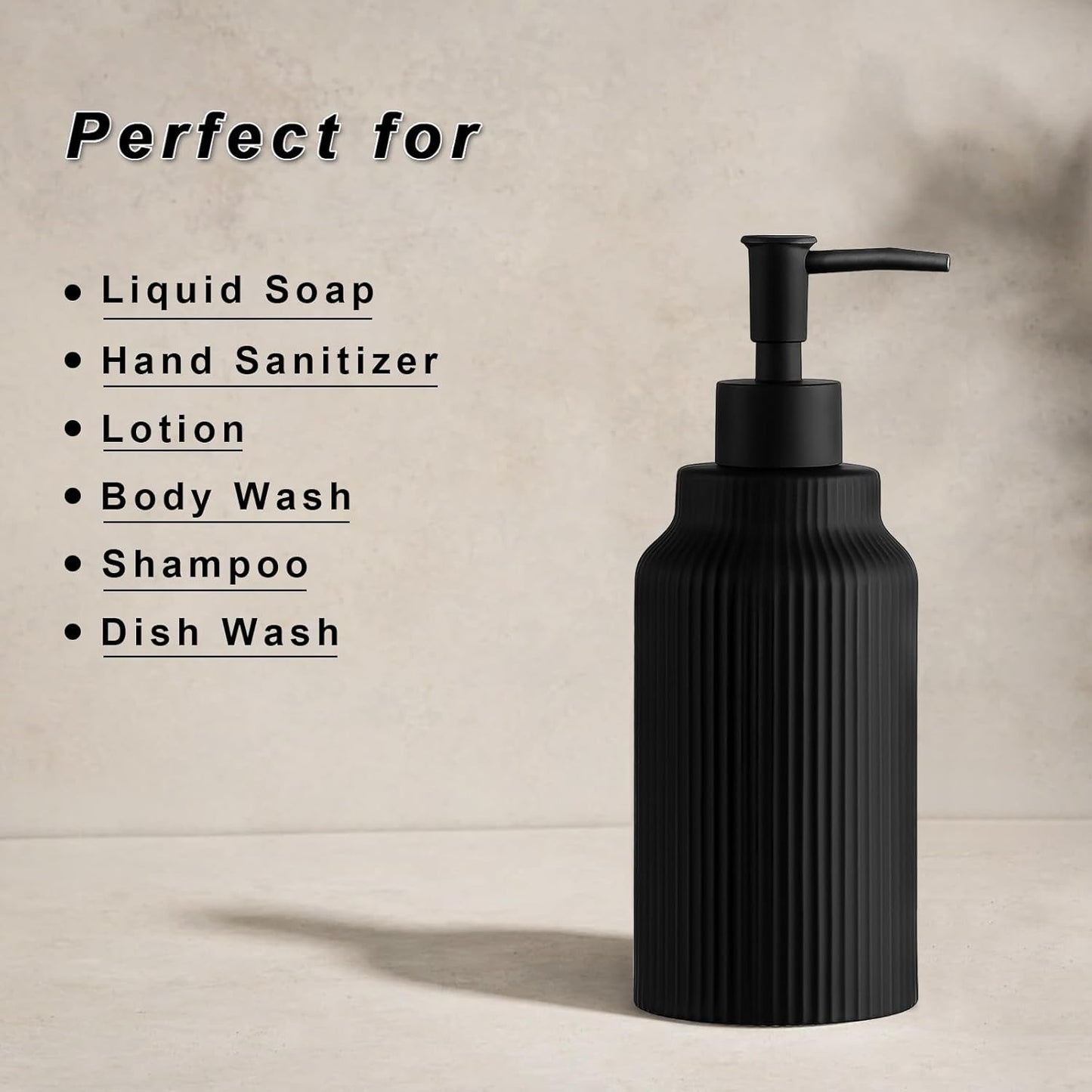 Modern Ceramic Soap Dispenser for Bathroom，14oz Ceramic Soft Touch Hand Lotion Dispenser with Pump，Liquid soap Dispenser for Kitchen Rubber Paint (Black)