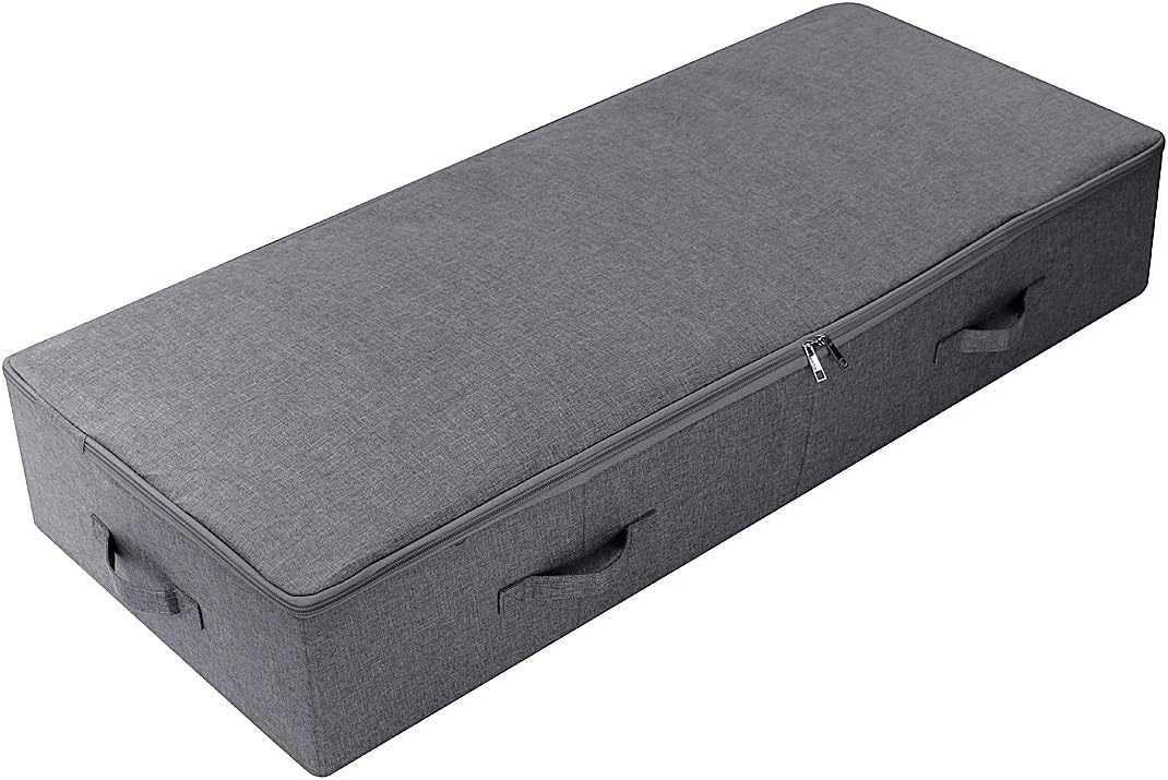39.4 inch（100cm）Longer Bedroom Underbed Storage Containers with Lid for Duvets, Blankets, Clothes, Shoes, Toys, Comforters, Wedding Dress Folding Rigid Organizer Bins, Black Gray