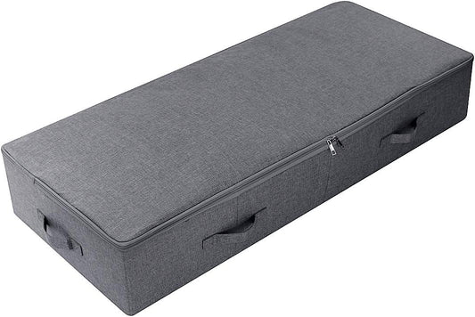 39.4 inch（100cm）Longer Bedroom Underbed Storage Containers with Lid for Duvets, Blankets, Clothes, Shoes, Toys, Comforters, Wedding Dress Folding Rigid Organizer Bins, Black Gray