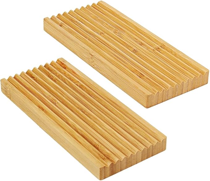 Bamboo Soap Dish Holder - Soap Saver - Natural Bamboo Wood Soap Dish with Drain Tray for Shower Bathroom Bathtub Kitchen Extend Soap Life (1)