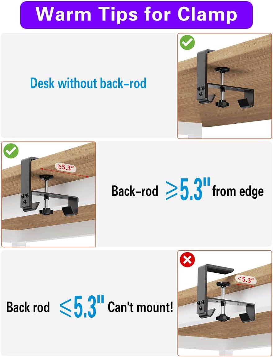 No Drill Under Desk Cable Management Tray, 36" Cord Organizer for Table, Clamp/Screw Mount Desk Cable Management, Premium Fabric Cable Management Tray for Office, Home（Black/2set）