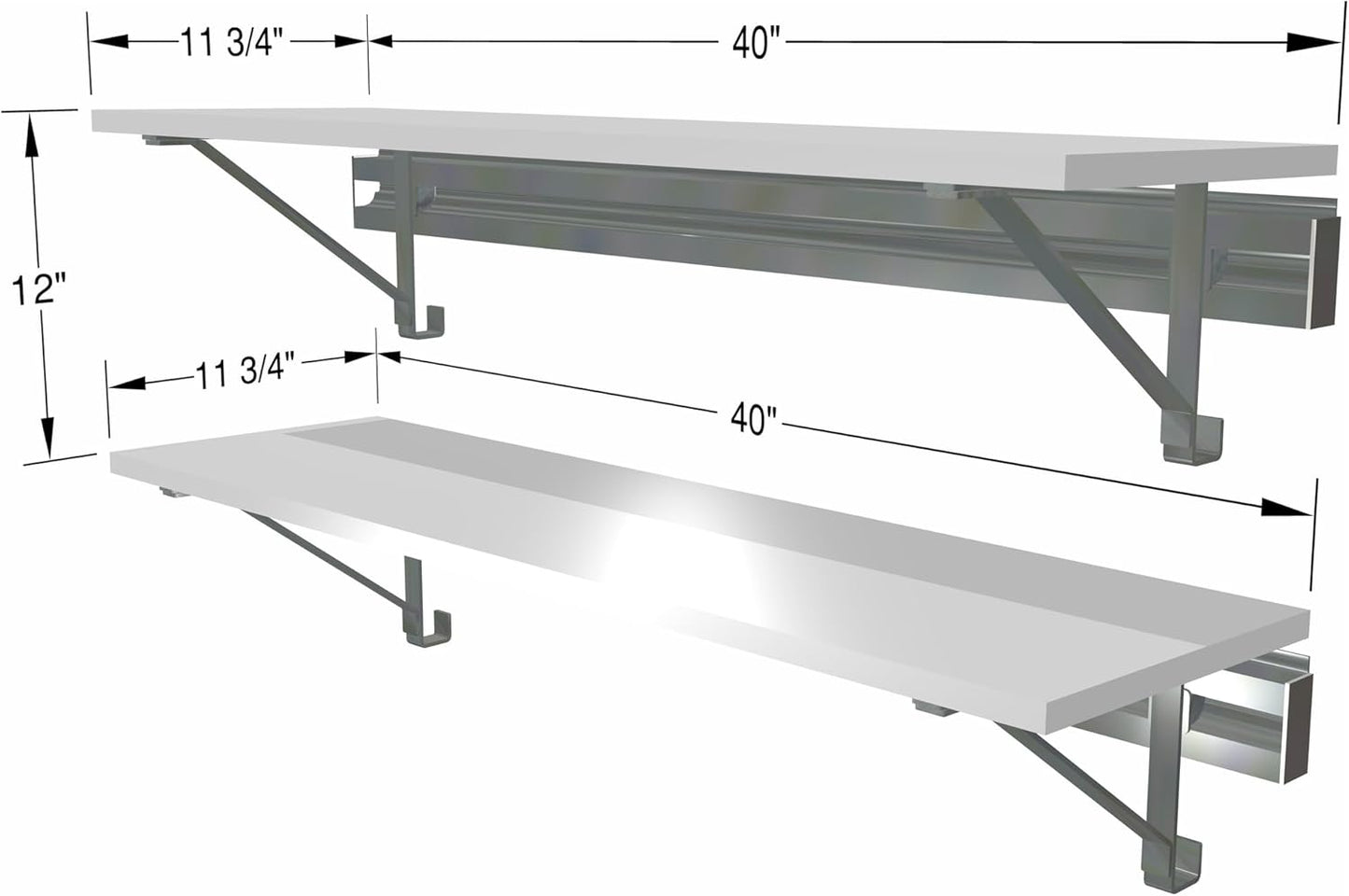 Two 40" Long Shelf Kits Laundry Storage White