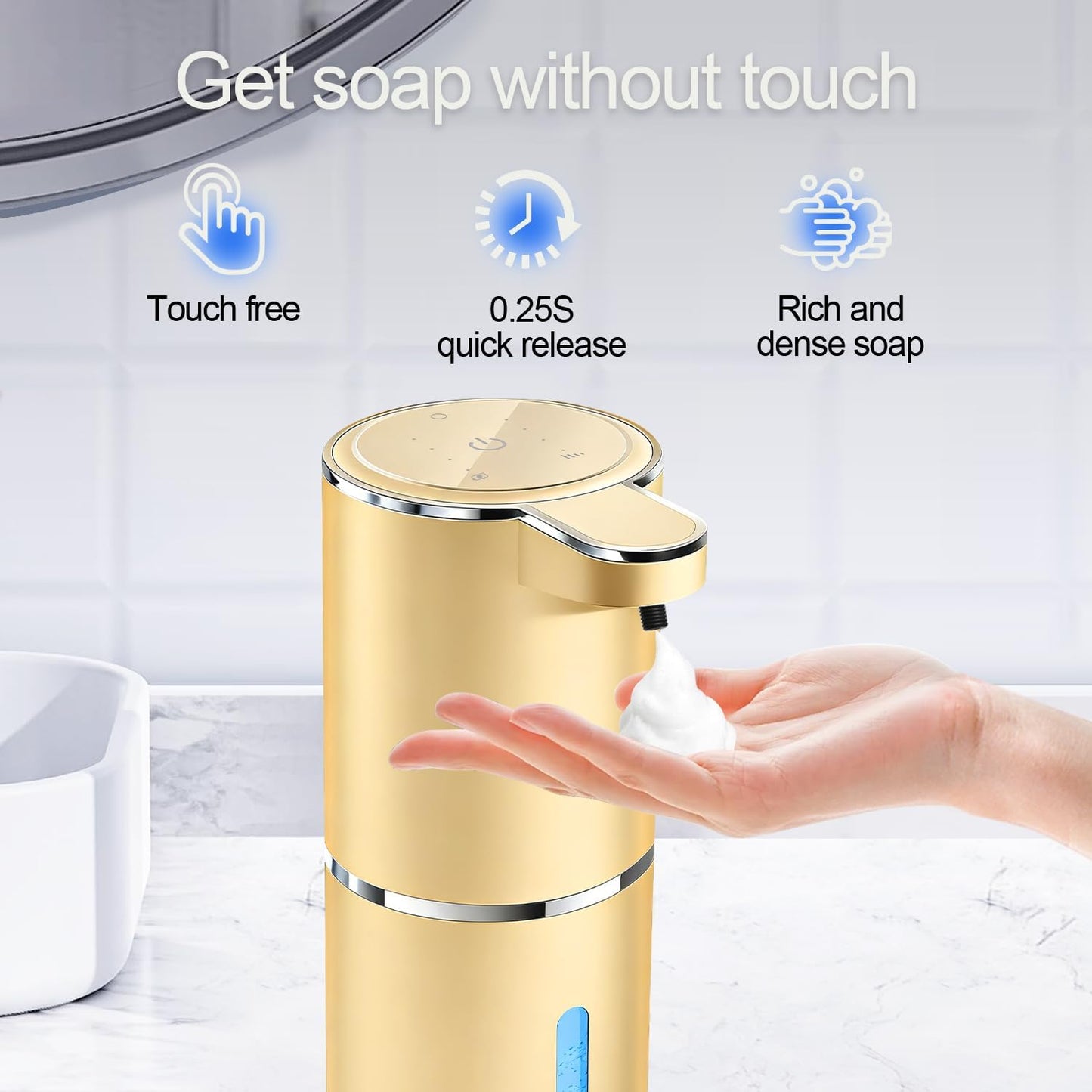 Automatic Foaming Soap Dispenser - Hand Free Pump Touchless Soap Dispenser USB Rechargeable Dispenser with 380ml, 4levels Adjustable Dispenser for Bathroom Kitchen