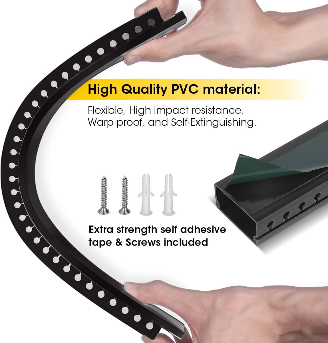 Cable Raceway Kit, Stageek Cable Management System Open Slot Wiring Raceway Duct with Cover, On-Wall Concealer Organizer for Cable Pass to Hide Wires Cords for TVs, Computers - 9x15.4inch, Black