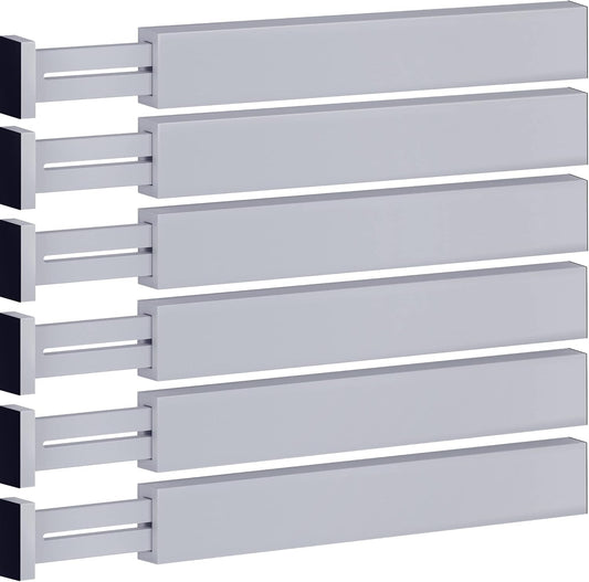 Adjustable Bamboo Drawer Divider Organizers - 6 Pack Large Expandable Drawer Organization Separators for Kitchen Utensils, Dresser, Bedroom, Bathroom, Baby Drawer, Office - 17.5” to 22" (Gray)