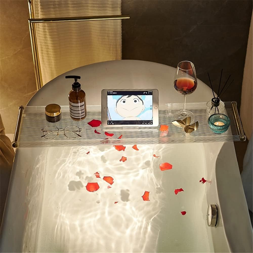 WANLIAN 33-Inch Luxury Bathtub Caddy Tray for Bathroom - Shower Storage Organizer Shelf Accessories (Gold-A)