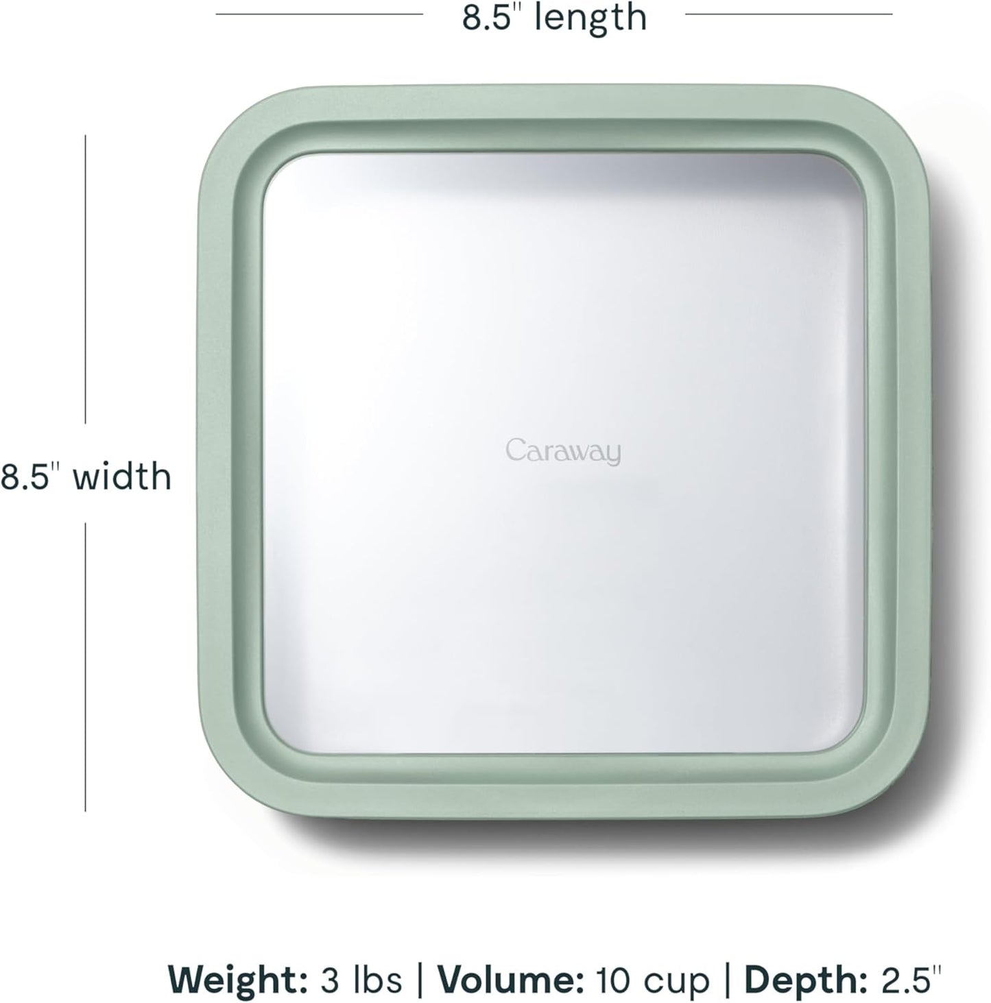 Caraway Glass Food Storage - 10 Cup Glass Container - Ceramic Coated Food Container - Non Stick Lunch Box with Lids - Dishwasher, Oven, & Microwave Safe - Square Shape - Mist