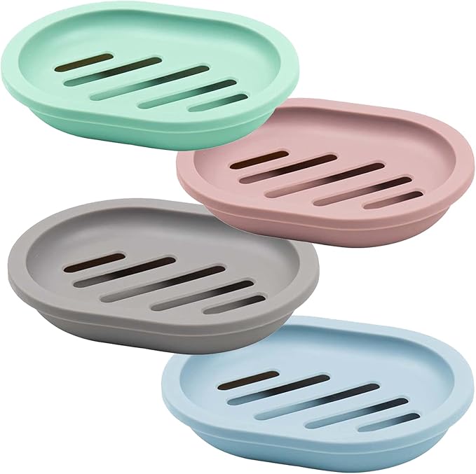 4Pcs Double-Layer Bar Soap Holder for Shower Soap Dish with Drain Soap Saver Box Container Plastic Soap Dish for Bathroom Counter,Kitchen,Toilet