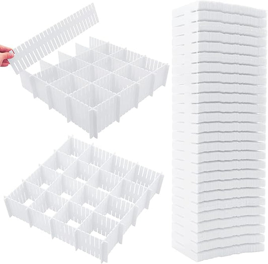 45 Pack Drawer Dividers, Plastic Adjustable Drawer Storage Organizer for Tidying Clutter Socks, Underwear, Makeup, Kitchen, Dresser White