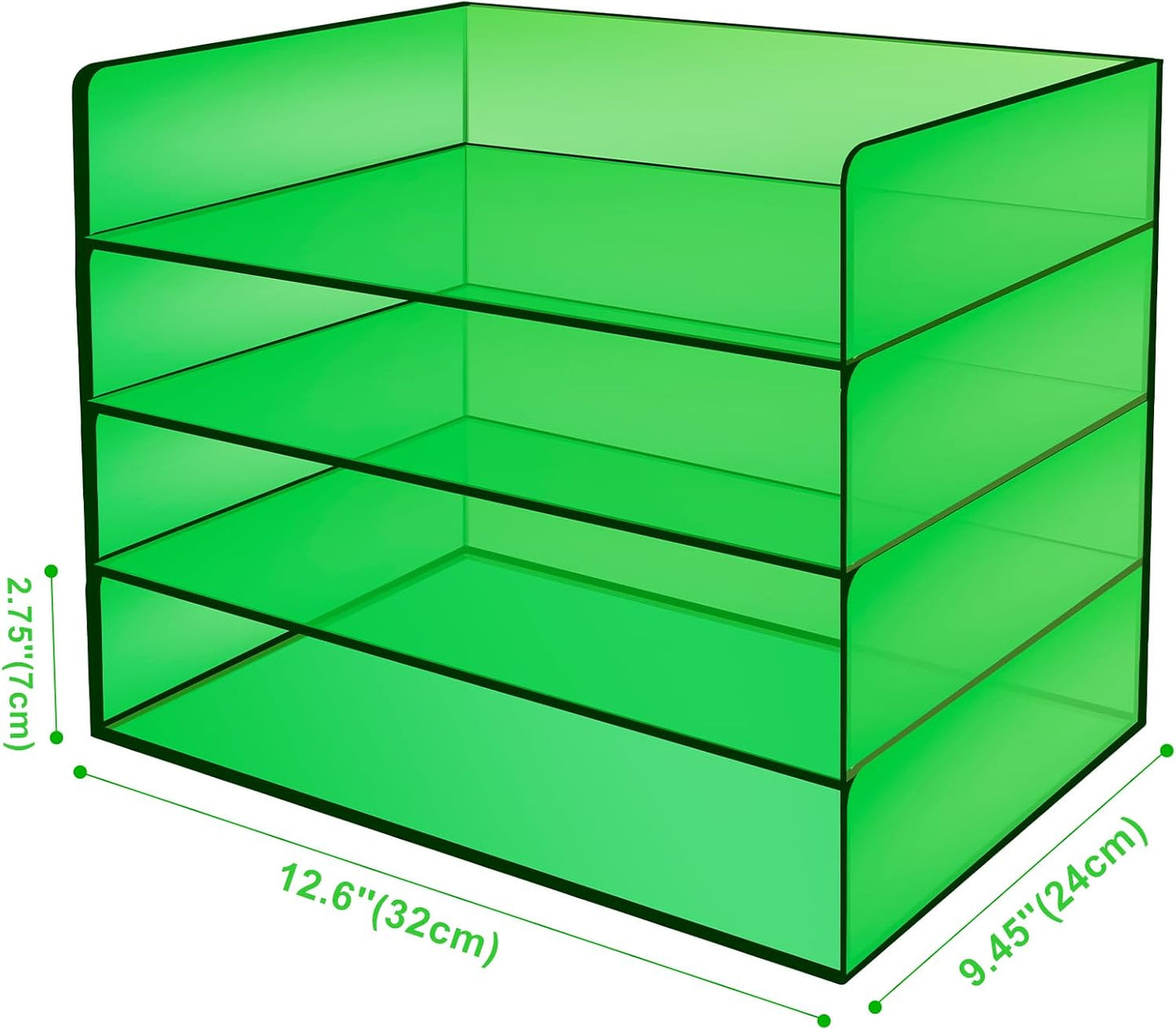 Acrylic File Organizer for Desk 4 Tiered Stackable Letter Tray Office Paper Storage Desktop Document Sorter, Emerald Green