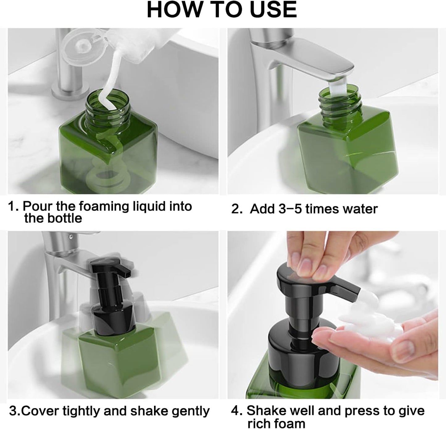 2 PCS-Foaming Soap Dispenser, Hand Soap Dispenser, Refillable Foam Liquid Hand Soap Empty Plastic Pump Bottle Container for Bathroom Vanities, Kitchen Sink, Hospital, Clinic（17 oz ） (Green)