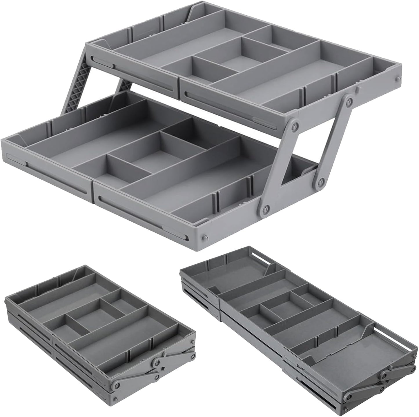 2/3 Tier Smart Collapsible Drawer Organizer,Multi Level Stacking Folding Junk Organizer, Foldable Expandable Pop up Tray, Expanding Multilevel Triple Desk Space Organizer (1 Row 2 Tier)