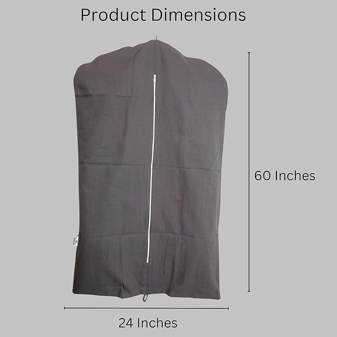 Premium 100% Cotton Garment Bags – 60" Gray Canvas Suit Cover with YKK Zipper – Breathable, Dust-Proof Storage for Suits, Coats, Dresses, Jackets & Travel/Closet Use