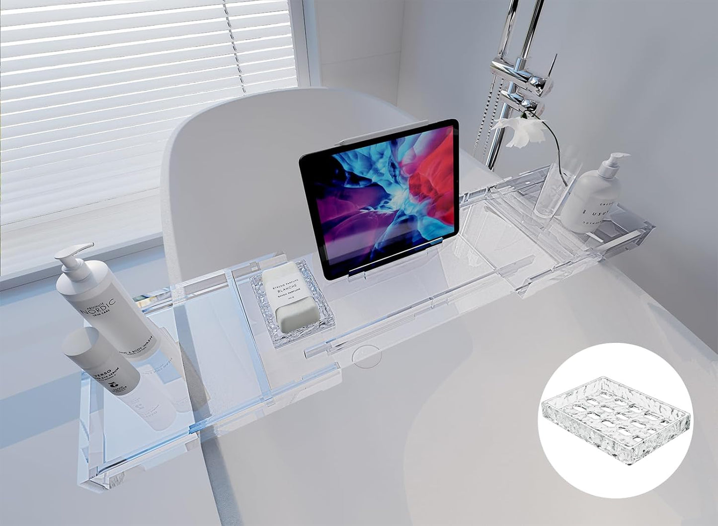 Acrylic Bathtub Tray Expandable Tub Trays Clear for Bath Caddy for Bathtub
