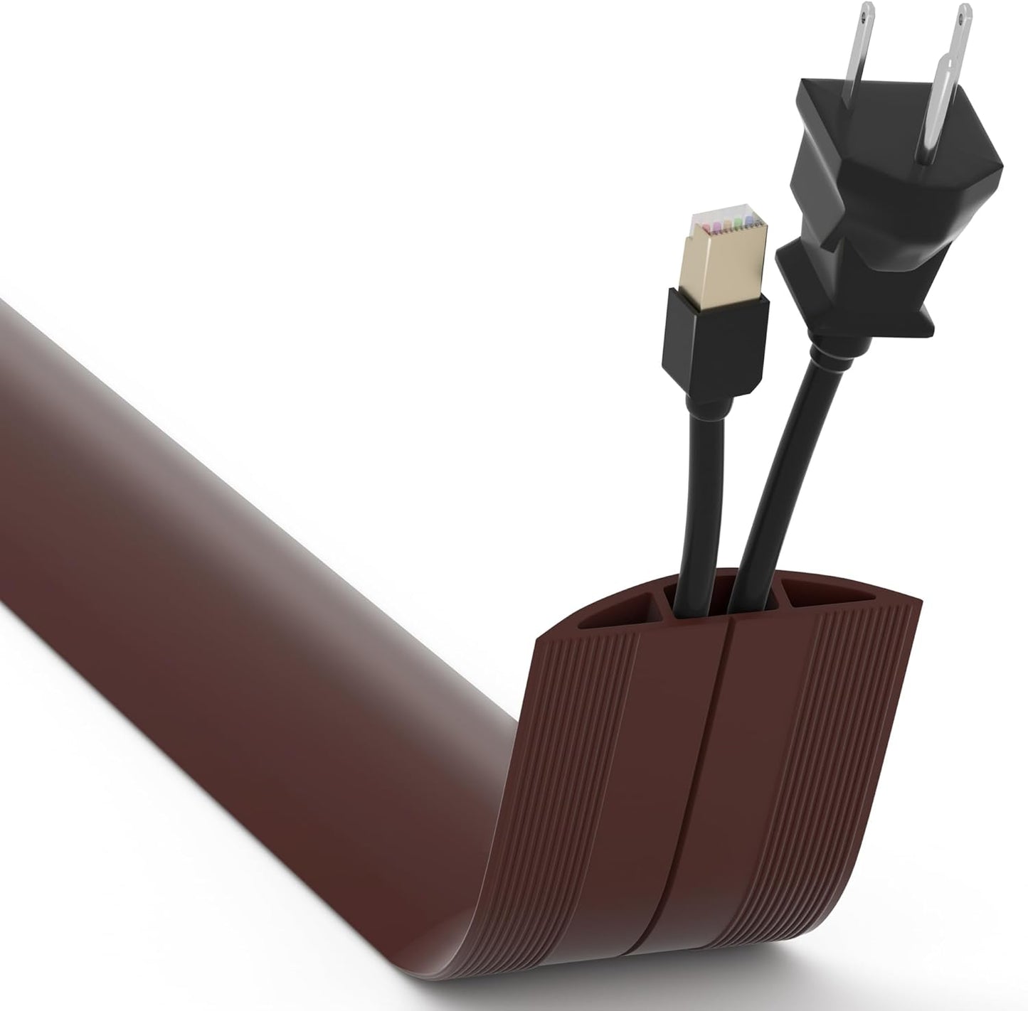 Floor Cord Cover 6ft, Cord Hider Floor Hide Extension Cords, Floor Cable Management Prevent Cable Trips, Floor Cable Cover Wire Covers for Cords, Cable Protector Cord Cavity W0.6in x H0.32in Brown