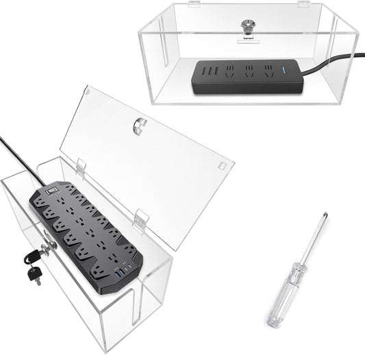 2PC Cable Management Box with Lock,Acrylic,Cable Organizer Box & Power Strip Cover, Wire Organizer for Surge Protector Power Strip,TV Computer,Cable Wires of Home,Office,Child and Pet Proof