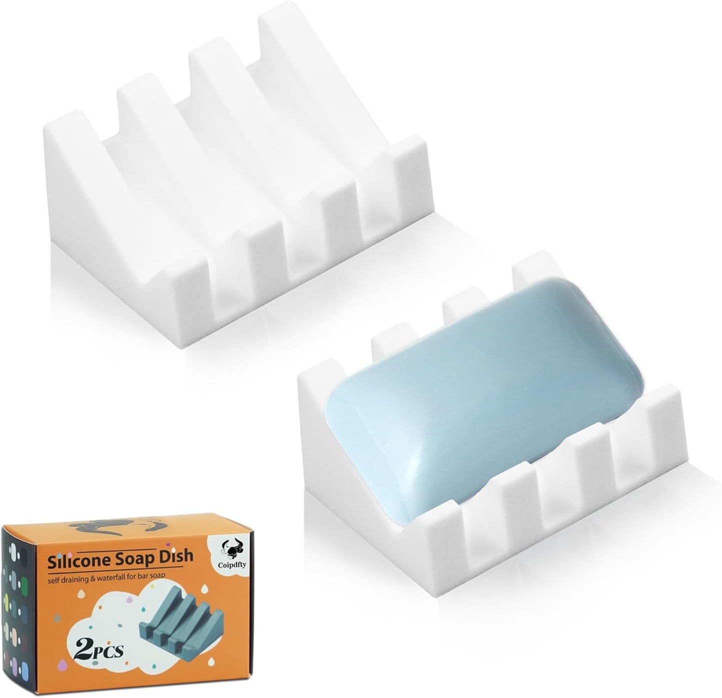 Self Draining Soap Dish Holder,Silicone Soap Dish,for Bathroom,Kitchen, Sponges，Can Extend Soap Life，Keep Soap Bars Dry and Easy Cleaning (2, White)