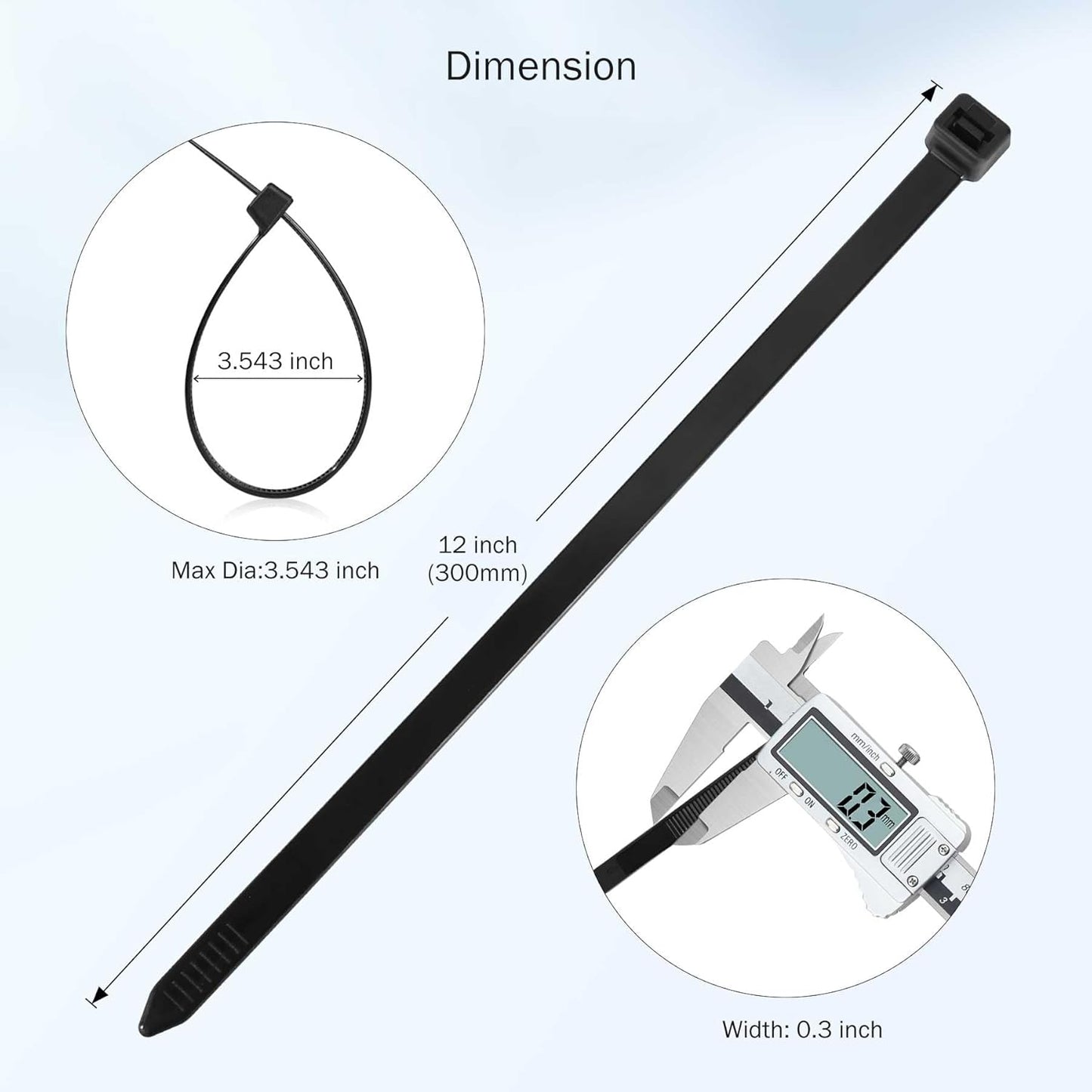 Cable Zip Ties 12 Inch Strong Black Assorted Cable Ties 100 Pack, 120 LBS Tensile Strength Heavy Duty Zip Ties, Multi-Purpose Self-Locking Cable Cord Management, Wire Ties for Indoor and Outdoor