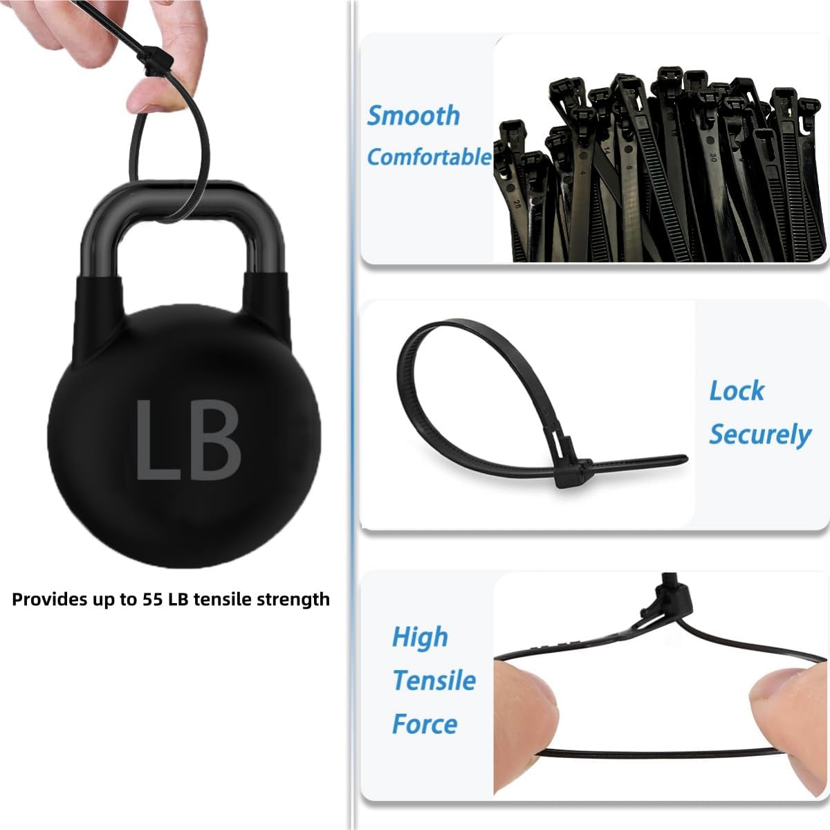 50 Pack 12 Inch Heavy Duty Reusable Zip Ties Black – UV Resistant, 55 LBS Tensile Strength, Weatherproof Cable Ties for Outdoor, Industrial, and Harsh Environments