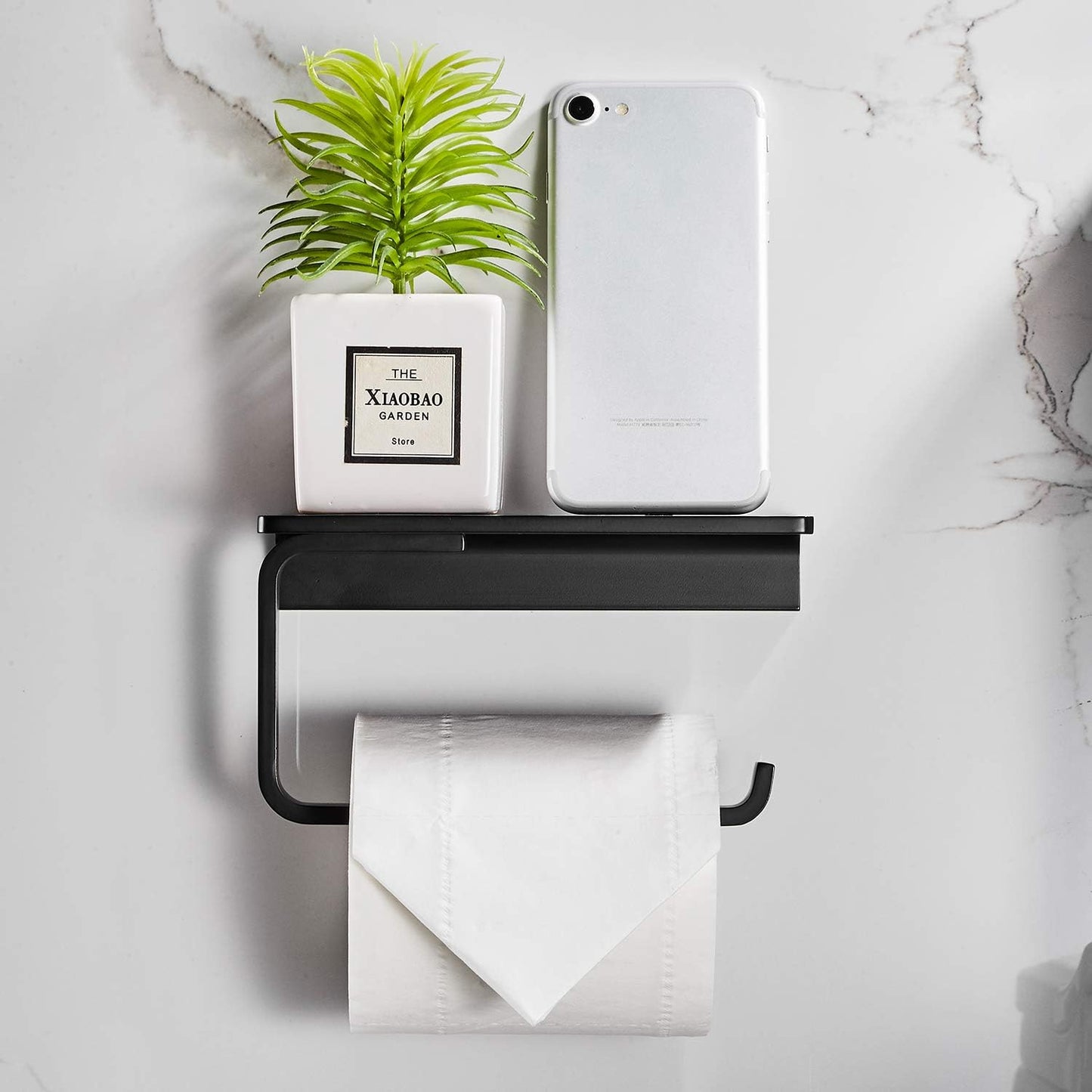 Toilet Paper Holder for Bathroom Solid Brass and Superior Hotel Style Tissue Roll Holder with Cell Phone Storage Matte Black Finish