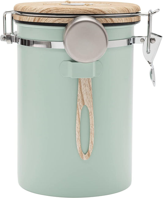 TEDSWAIT Coffee Canisters Airtight Coffee Bean Storage Container Kitchen Stainless Steel Food Storage Container with Scoop Date Tracker & CO2 Valve 61Fl Oz (Green)