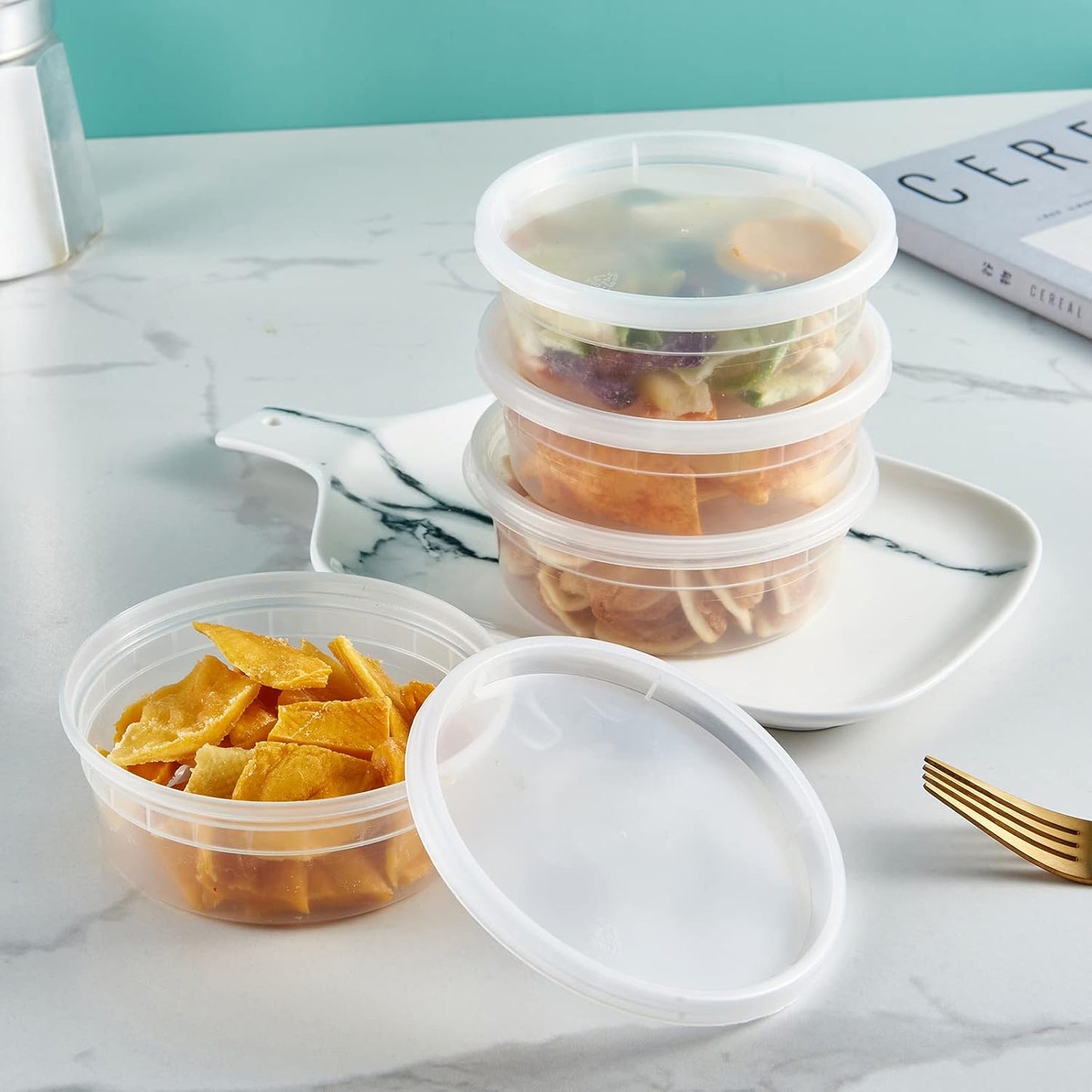 8 oz. Plastic Deli Containers With Lids, 48 Sets - Leakproof, Stackable, BPA Free, Microwavable, Freezer Safe (Formerly FULING)