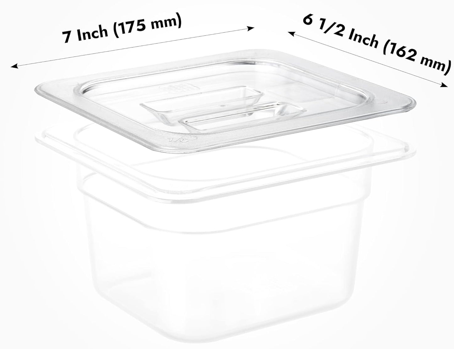 CURTA 6 Pack Food Pan Lids, 1/6 Size Polycarbonate Cover with Handle, Plastic Clear