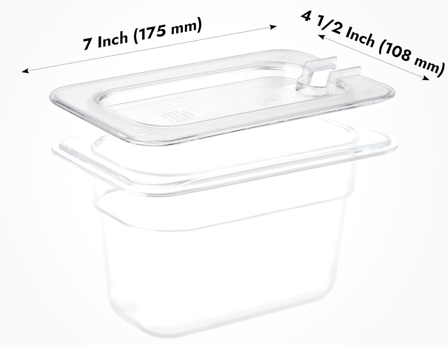 CURTA 6 Pack Food Pan Lids, 1/9 Size Polycarbonate Notched Cover with Handle, Plastic Clear