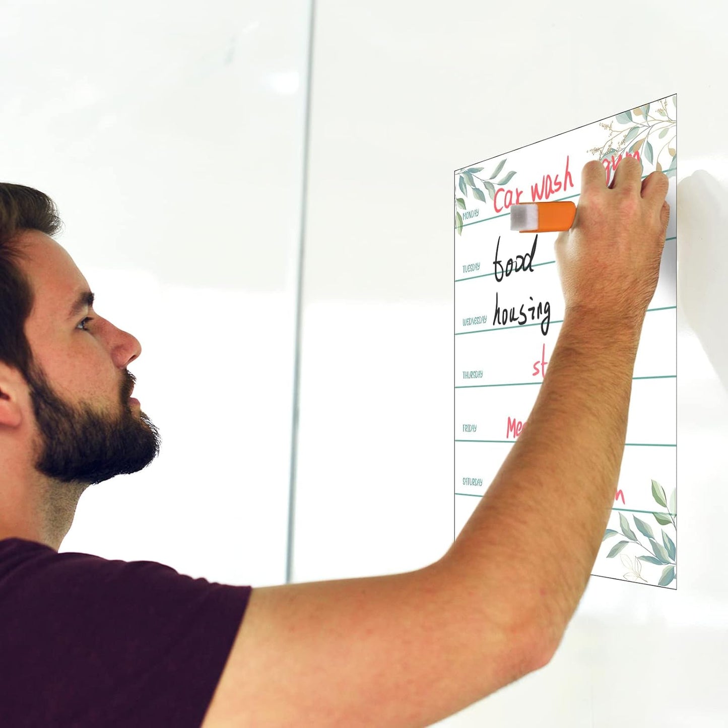 Outus 2 Pieces Magnetic Weekly Dry Erase Boards Erasable Weekly Calendars Whiteboard Planners with 2 Pieces Markers for Office, Home, School Supplies (Leaf Style)