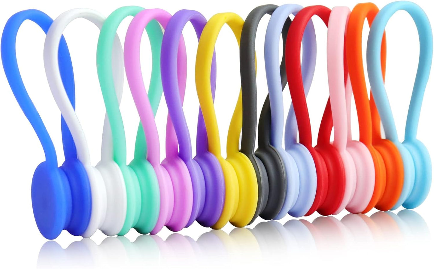 12 Pack Reusable Silicone Magnetic Cable Ties,Magnetic Cable Clips for Bundling and Organizing Headphone Cables,USB Charging Cords, Hanging & Holding,Stitching Fabric Magnetic Twist Ties