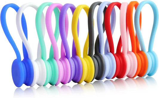 12 Pack Reusable Silicone Magnetic Cable Ties,Magnetic Cable Clips for Bundling and Organizing Headphone Cables,USB Charging Cords, Hanging & Holding,Stitching Fabric Magnetic Twist Ties
