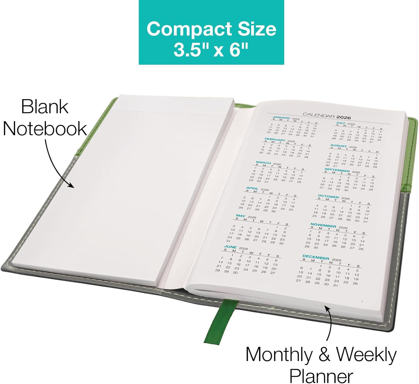 2026 Pocket Planner/Pocket Calendar, 3.5"x6": Includes 14 Months (November 2025 - December 2026) / 2026 Weekly Planner/Weekly Agenda/Monthly Calendar Organizer (Green/Black)