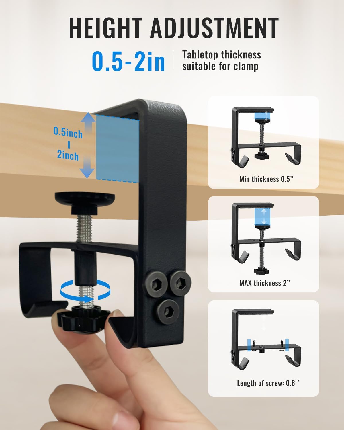 No Drill Cable Management Under Desk, 36" Cord Organizer for Table, Clamp/Screw Mount Cable Tray, Premium Black Fabric Desk Cord Management Tray for Office, Home (Large (36 Inch))
