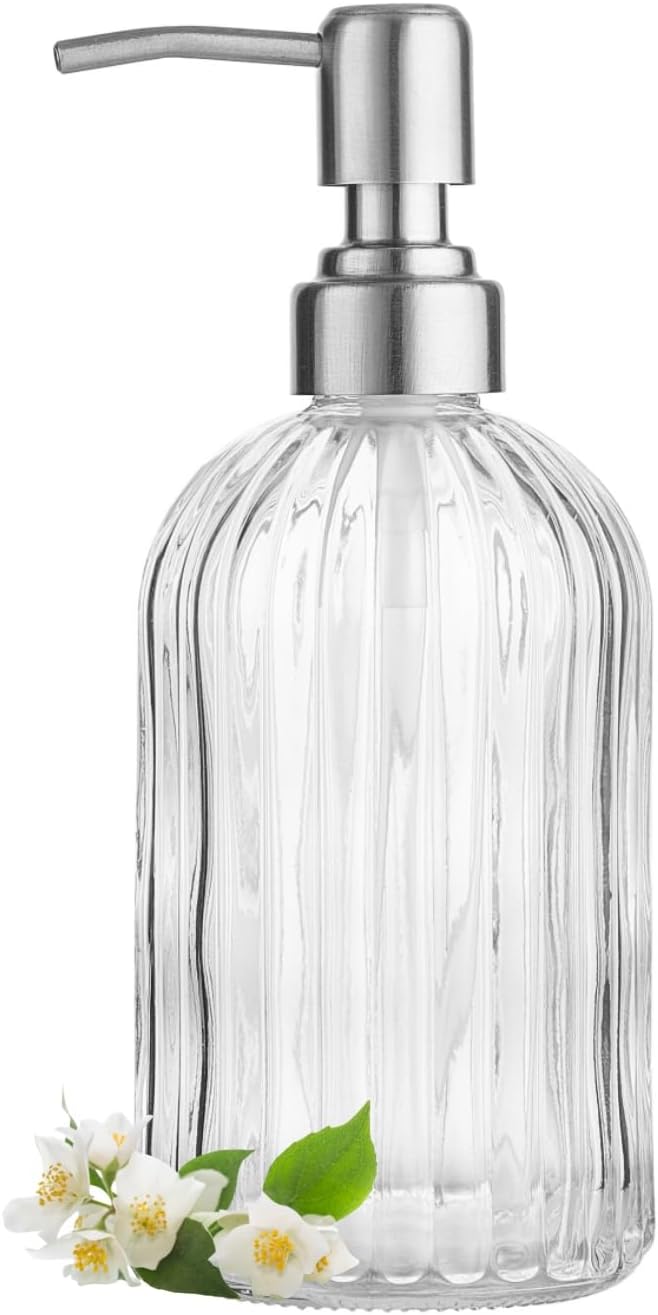 Clear Glass Soap Dispenser with 304 Rustproof Stainless Steel Pump 18oz for Kitchen and Bathroom Hand Soap Dispneser Bottle