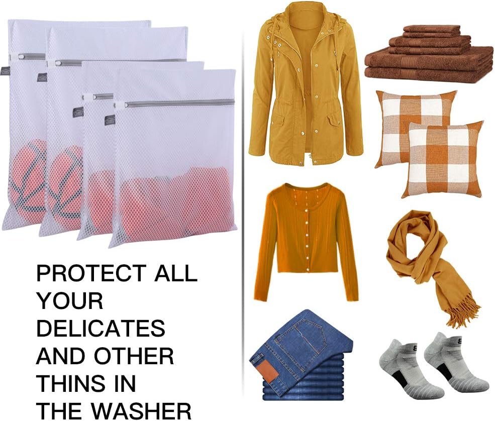 Kimmama Laundry Mesh Wash Bags, Lingerie Bags for Washing Delicates, White Net, Grey Zipper, 2XL & 2L