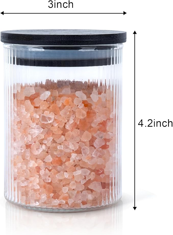 2 Pack Ribbed Glass Qtip Holder Dispenser Set - Apothecary Jars with Lids - Bathroom Canister Storage Organizer and Vanity Makeup Organizer for Cotton Ball, Cotton Swab, Cotton Round Pads,Floss