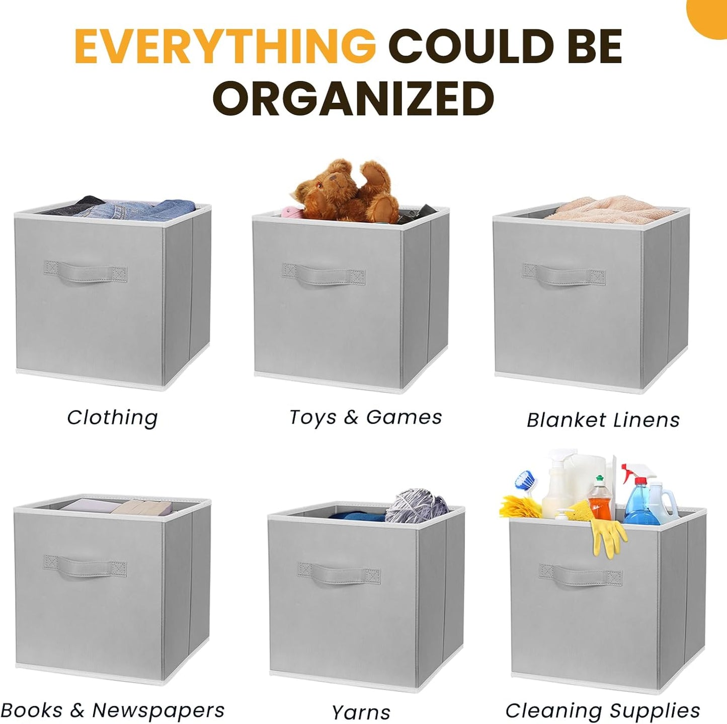 Criusia Large Storage Cubes, 13x13 Cube Storage Bins (Set of 10), Fabric Collapsible Storage Bins with Dual Handles, Foldable Cube Baskets for Shelf, Closet Organizers and Storage Box (Grey)