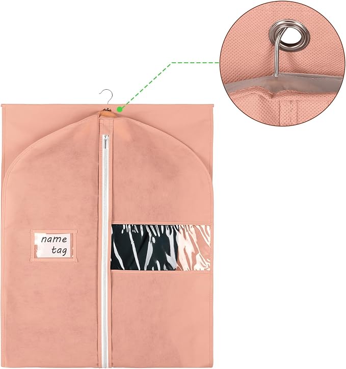KEEGH Garment Bags for Hanging Clothes 60" (Set of 6) Dress Garment Bags for Storage Suit Bags for Closet with Zipper and Eye-Hole for Folding for Suit Coats Dresses, Pink