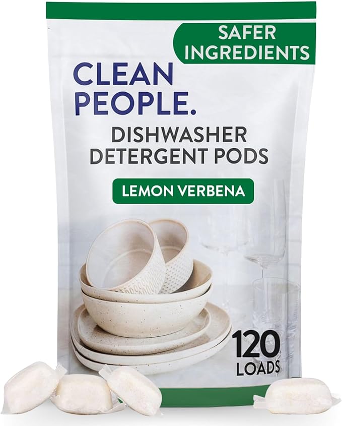 The Clean People Dishwasher Pods - Cuts Grease & Rinses Sparkling Clean - Residue-Free - Phosphate Free Dishwashing Pods (120 Count, Lemon Verbena)