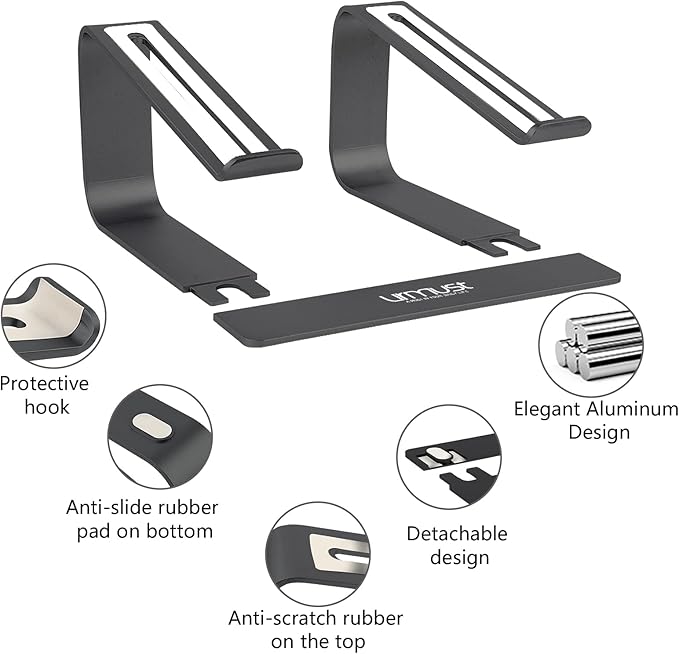 Urmust Laptop Stand for Desk - Ergonomic Computer Stand Riser Holder for MacBook Air Pro, Dell, HP, Lenovo, Samsung, Alienware Laptops 11-15.6" (Black, Up to 15.6" Laptop)