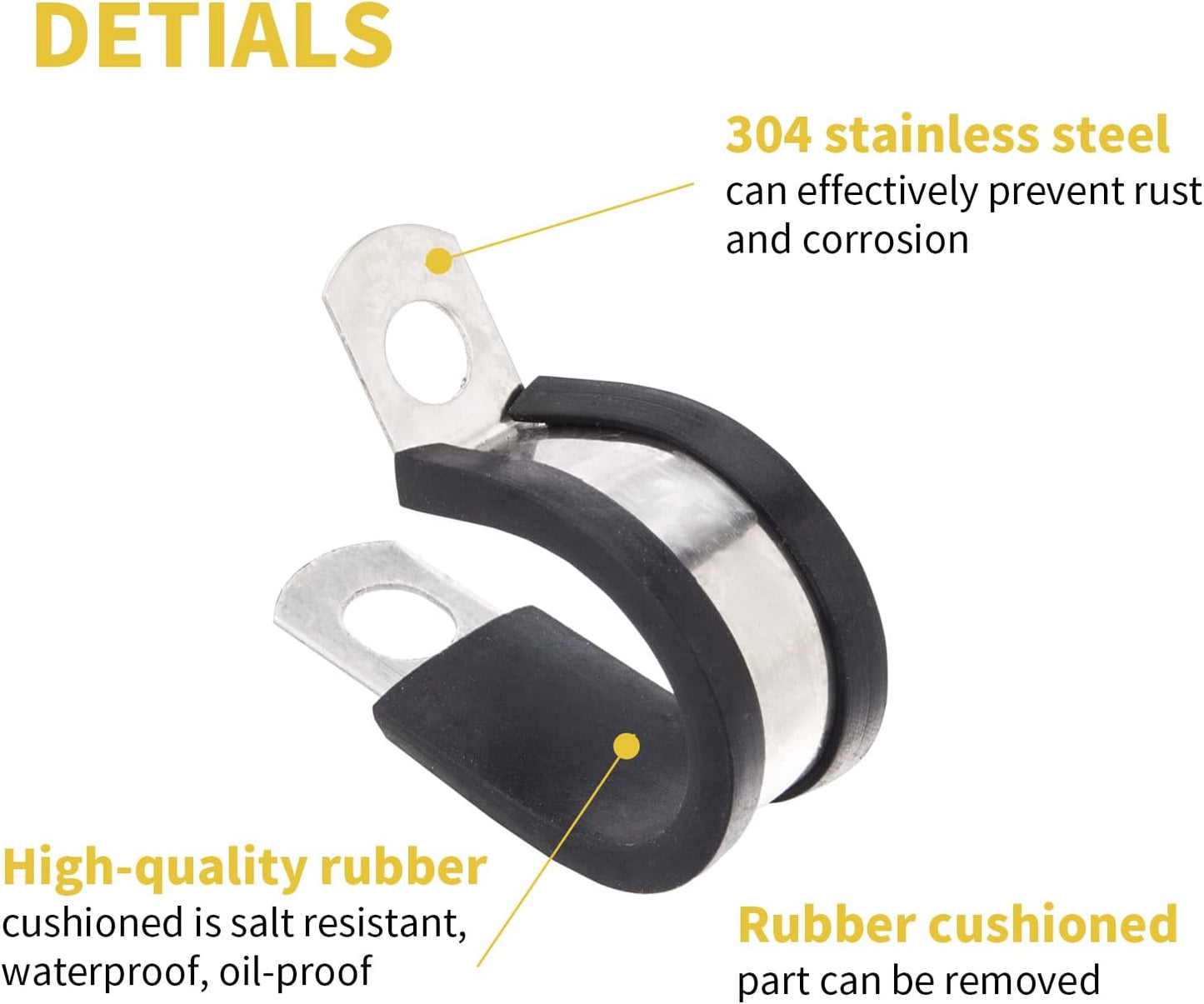 24pcs Wire Clamps 1 Inch, Stainless Steel 304 Cable Clamps Rubber Cushion, Pipe Clamp for wiring, lines, hoses and cables